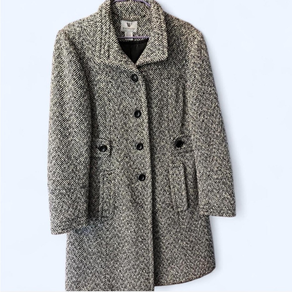 Worthington Black and White Pea Coat with Herringbone Pattern